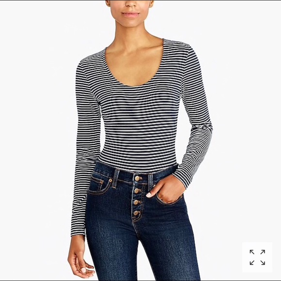J. Crew Factory Tops - 🍒 NWT J Crew Scoopneck Bodysuit - Navy Stripe